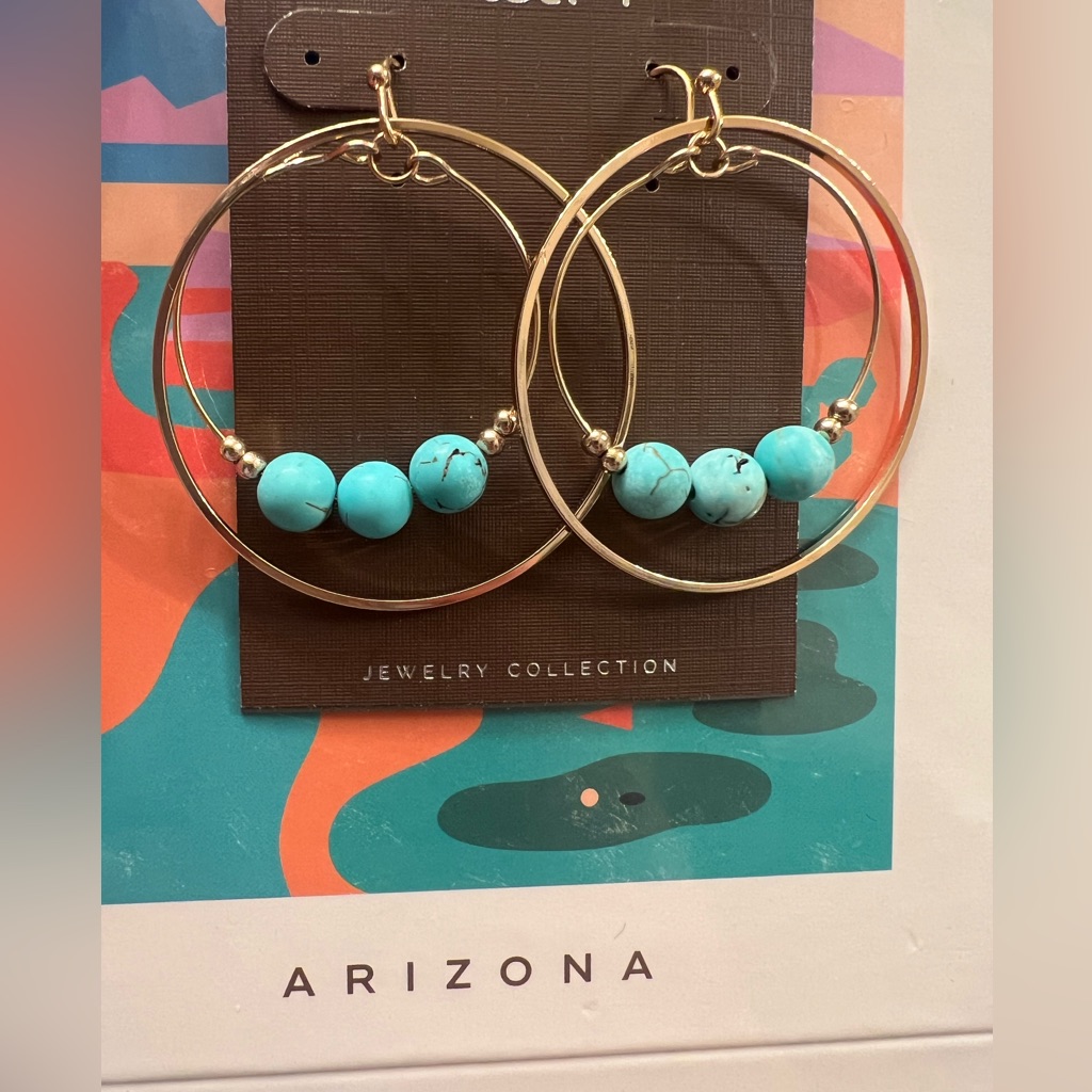 Gold And Turquoise Hoop Earrings